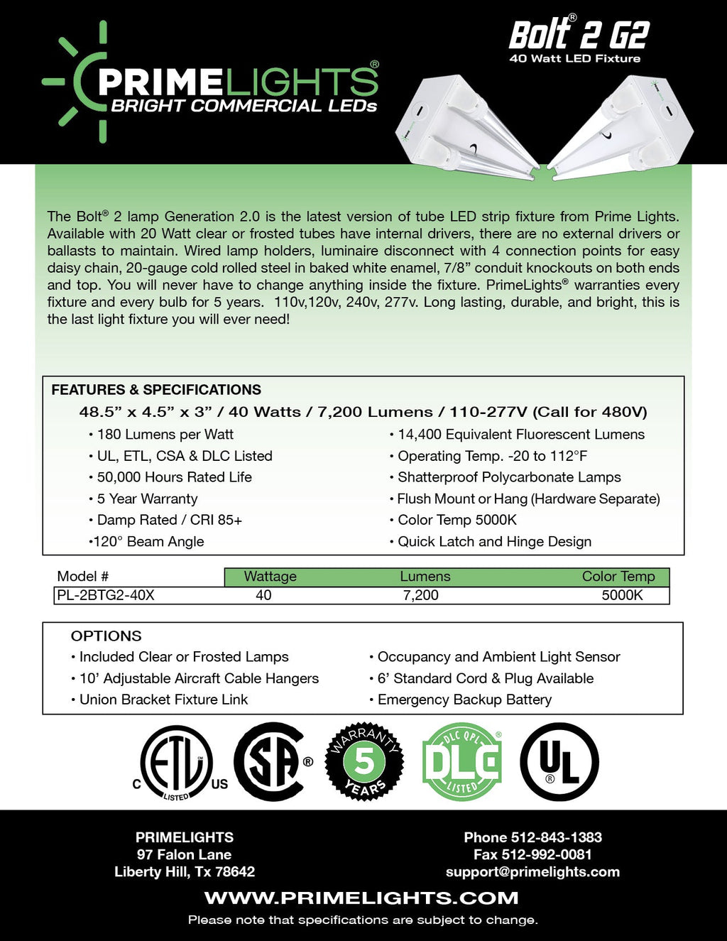 4ft. LED 2 Lamp BOLT GEN 2 - 40W - 7,200 Lumens - Clear/Frosted