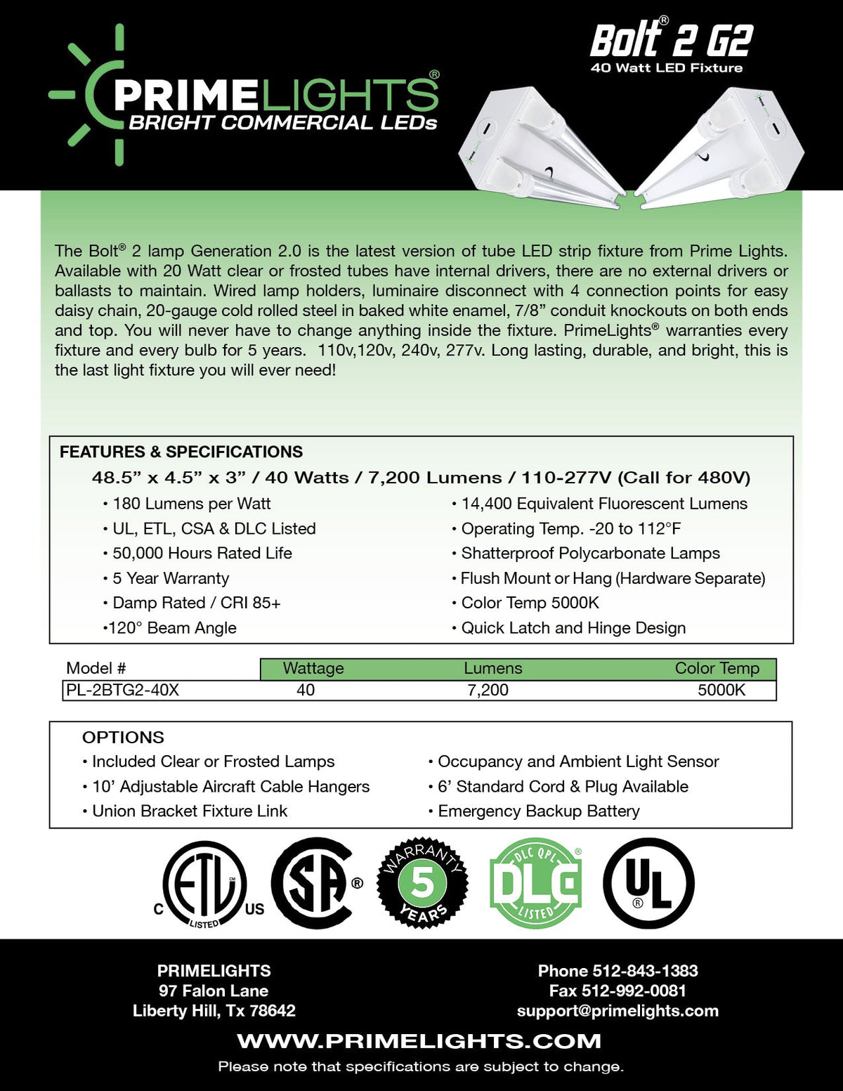 4ft. LED 2 Lamp BOLT GEN 2 - 40W - 7,200 Lumens - Clear/Frosted